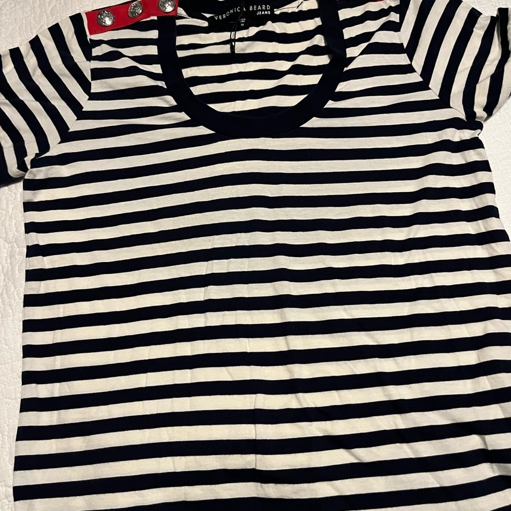 Veronica Beard Black and White Striped Short Sleeve Tee